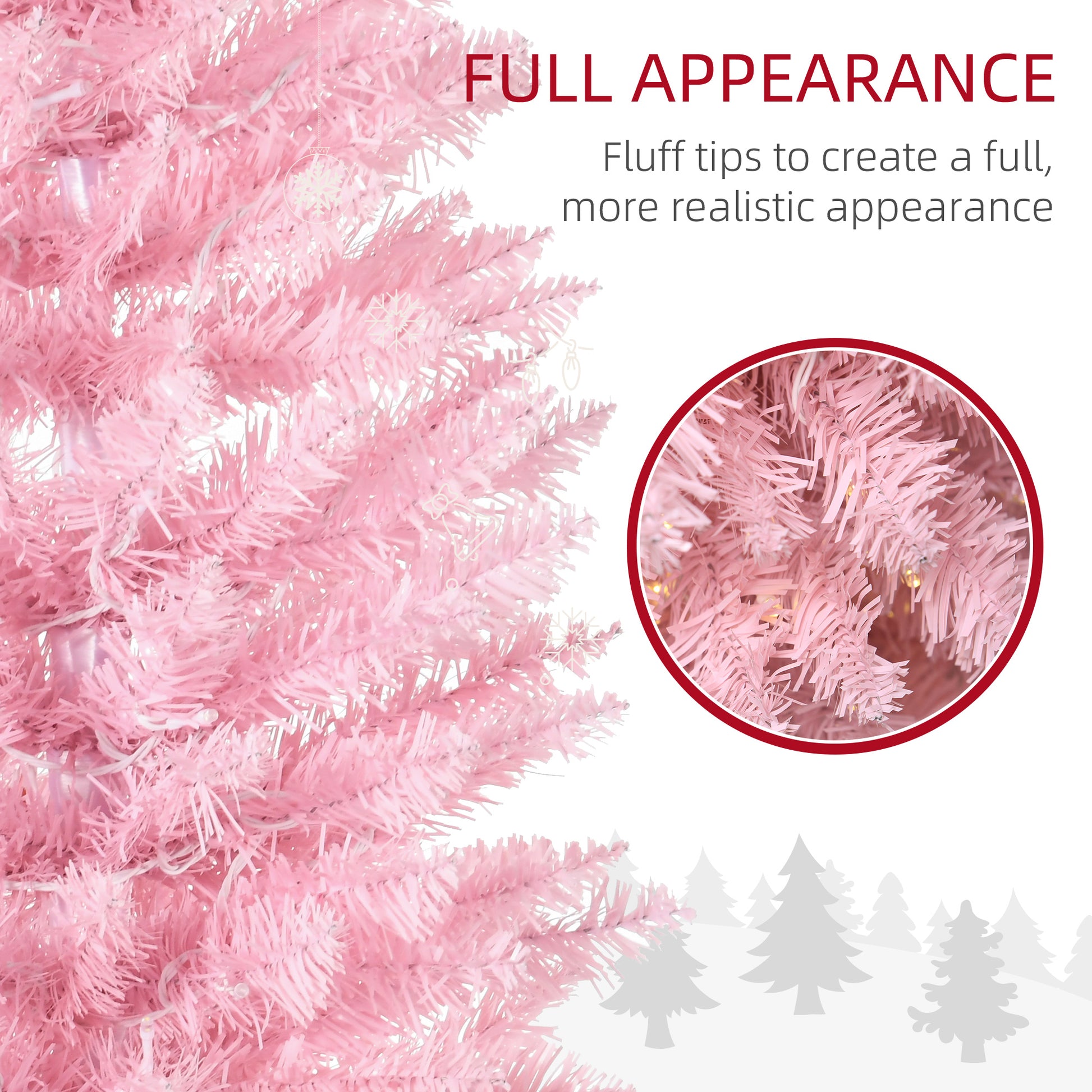 6' Pre Lit Artificial Pencil Christmas Trees, Xmas Tree with Realistic Branches and Warm White LED Lights, Pink Pencil Christmas Trees   at Gallery Canada