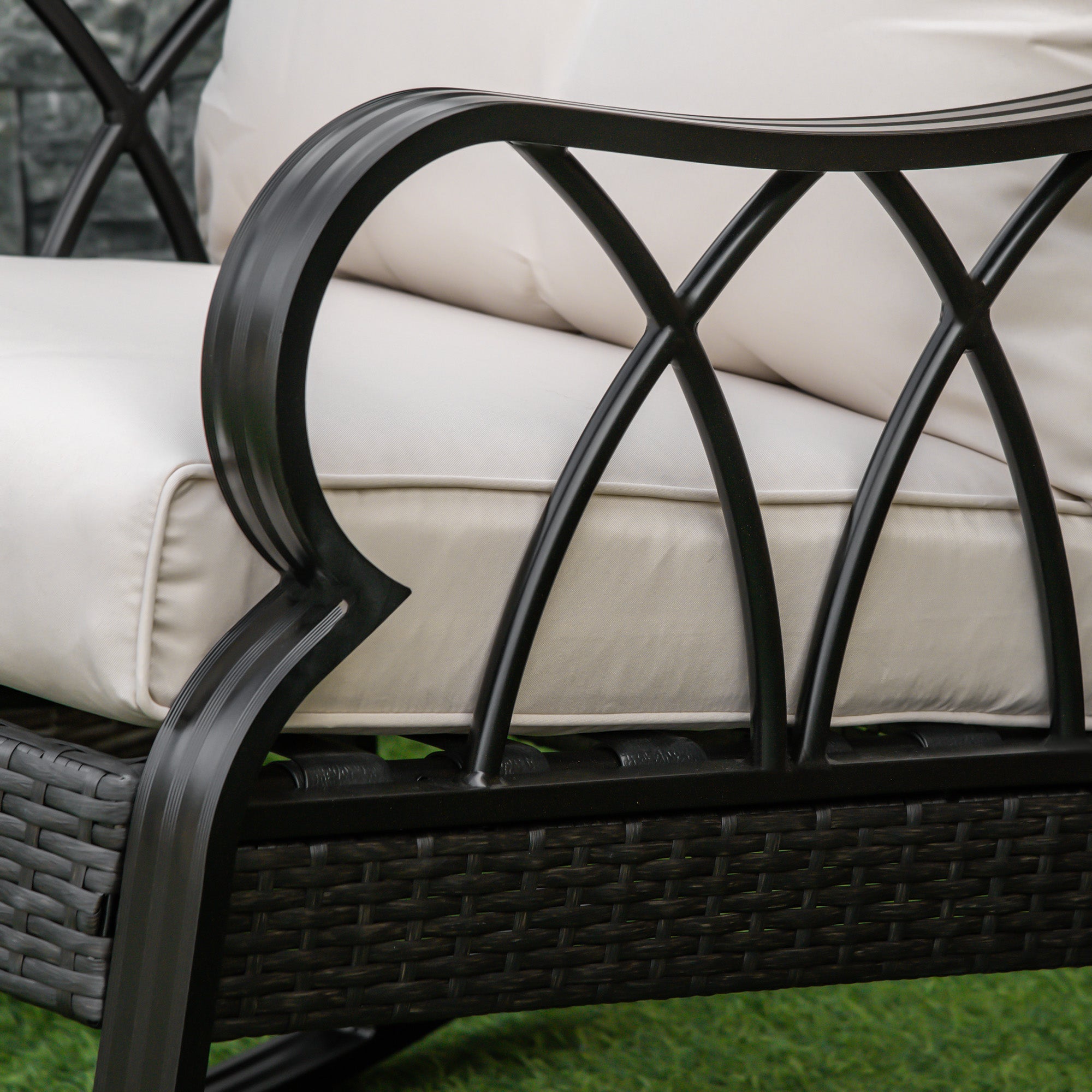 Outdoor Wicker Rocking Chair with Padded Cushions for Garden, Patio, and Backyard, Khaki Patio Chairs   at Gallery Canada