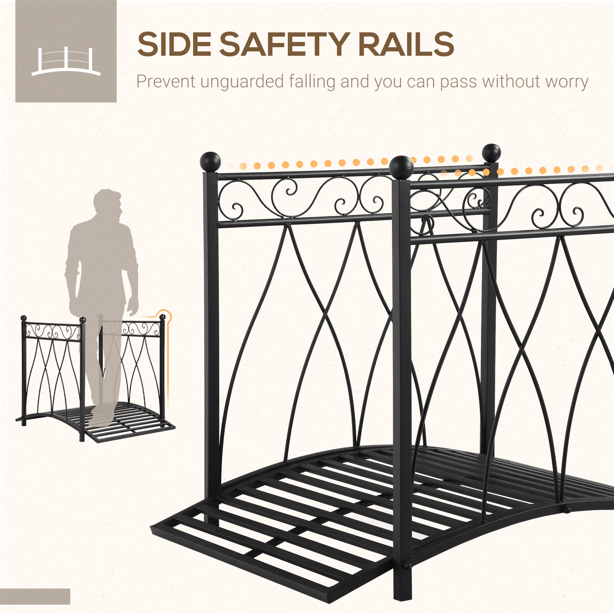 3.3FT Classic Garden Bridge with Safety Railings Arc Footbridge Decorative Pond Bridge for Backyard Creek Stream, Black Garden Bridges   at Gallery Canada