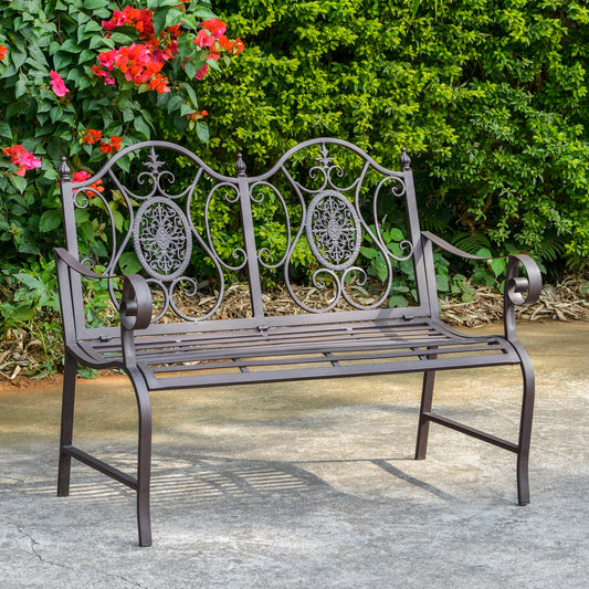 47" 2-Person Metal Garden Bench Outdoor Loveseat Yard Decorative Chair Park Seat Patio Furniture Brown - Gallery Canada