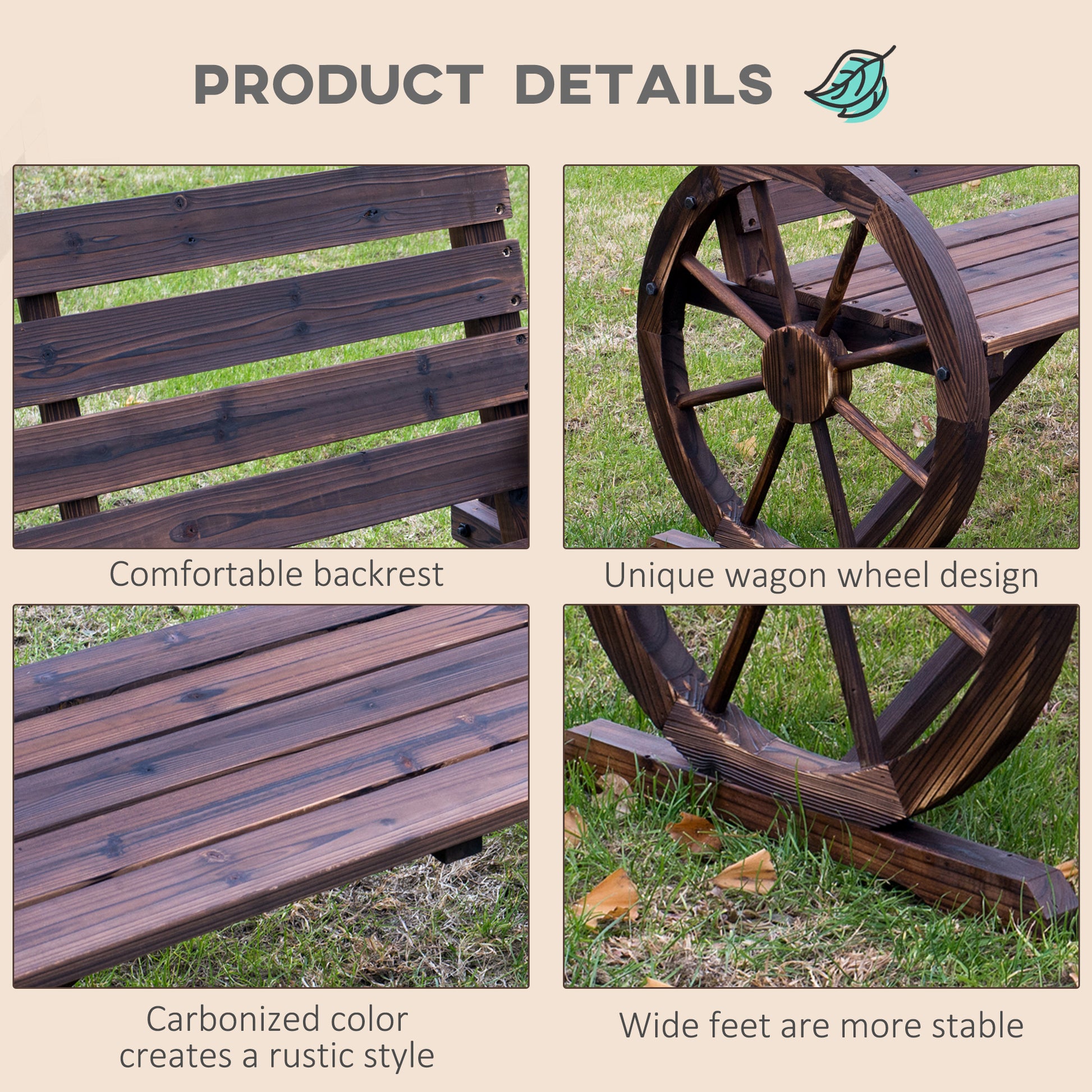 42" Wood Wagon Wheel Bench Garden Loveseat Rustic Seat Relaxing Lounge Chair Outdoor Decorative Seat Park Decor, Brown Outdoor Benches   at Gallery Canada