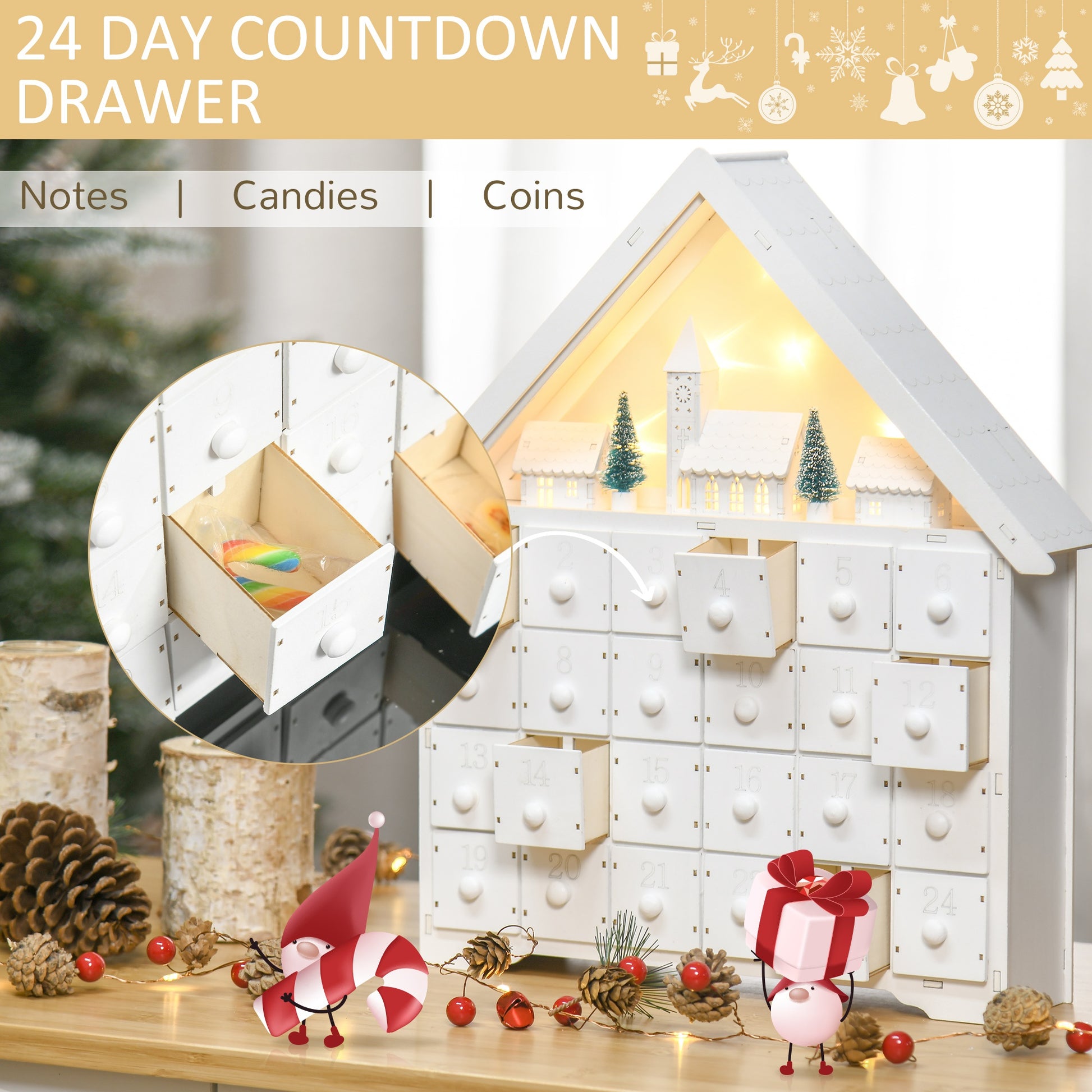 Wooden Christmas Advent Calendar, 2023 Light Up advent calendar White Christmas Advent Calendars   at Gallery Canada