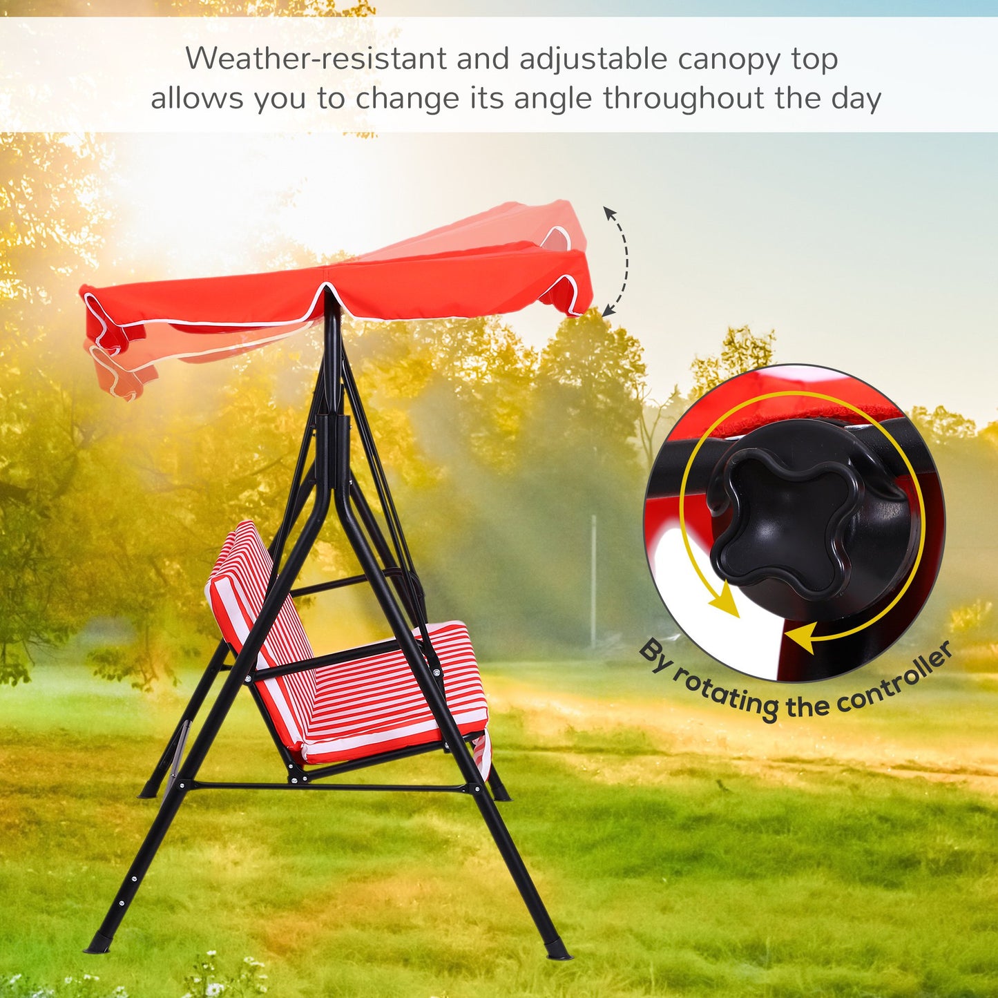 3-Seat Outdoor Swing Glider with Adjustable Canopy and Removable Cushion, Red Patio Swings with Stand   at Gallery Canada