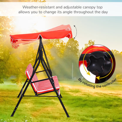 3-Seat Outdoor Swing Glider with Adjustable Canopy and Removable Cushion, Red Patio Swings with Stand   at Gallery Canada