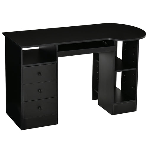 Modern Home Office Desk with Storage, Shelves, Drawers, Keyboard Tray, Black