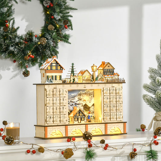 Light-Up Wooden Christmas Advent Calendar with Countdown Drawer, Natural Wood Christmas Advent Calendars Natural  at Gallery Canada