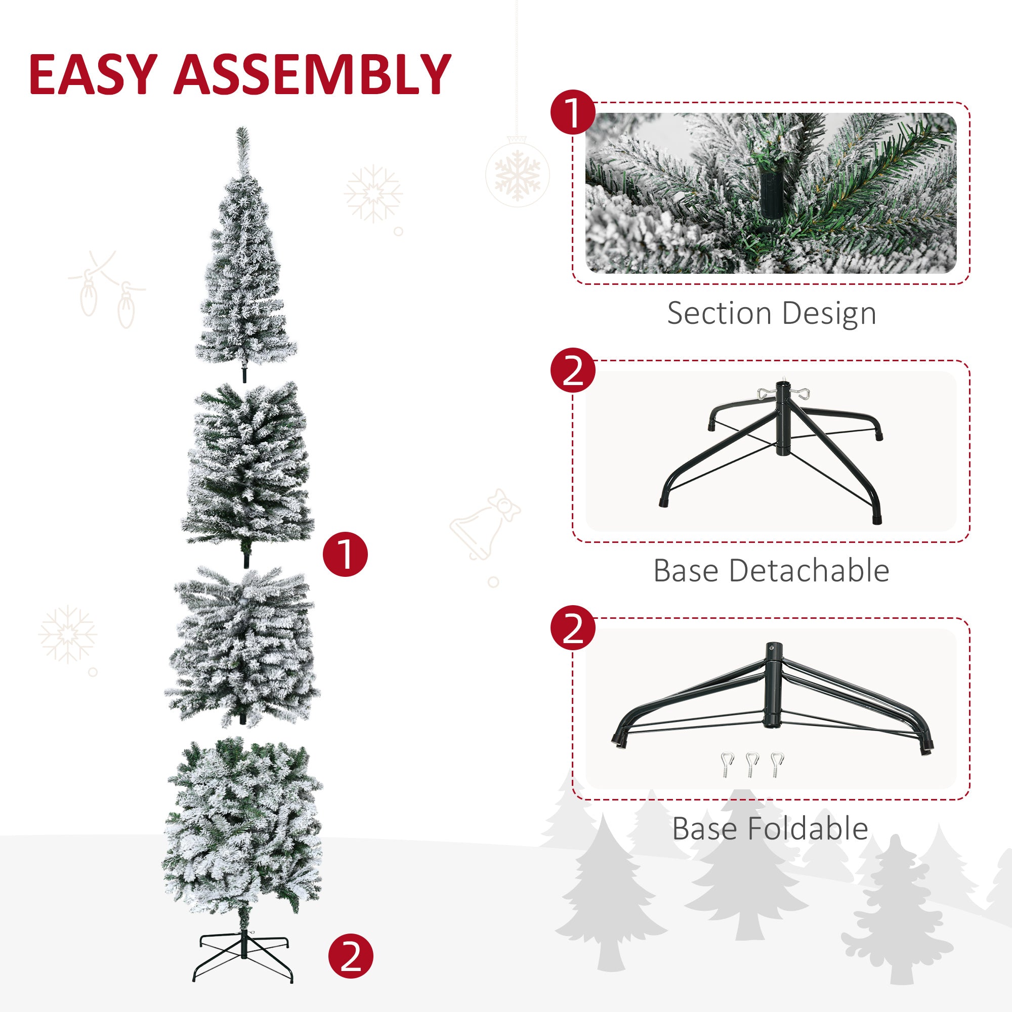 9ft Snow Flocked Pencil Christmas Tree Artificial Slim Xmas Tree with Realistic Branch Tips Folding Metal Stand Pencil Christmas Trees   at Gallery Canada