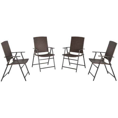 Outdoor Wicker Dining Chair Set of 4, Rattan Foldable Chair with Steel Frame for Garden, Backyard, Porch, Brown