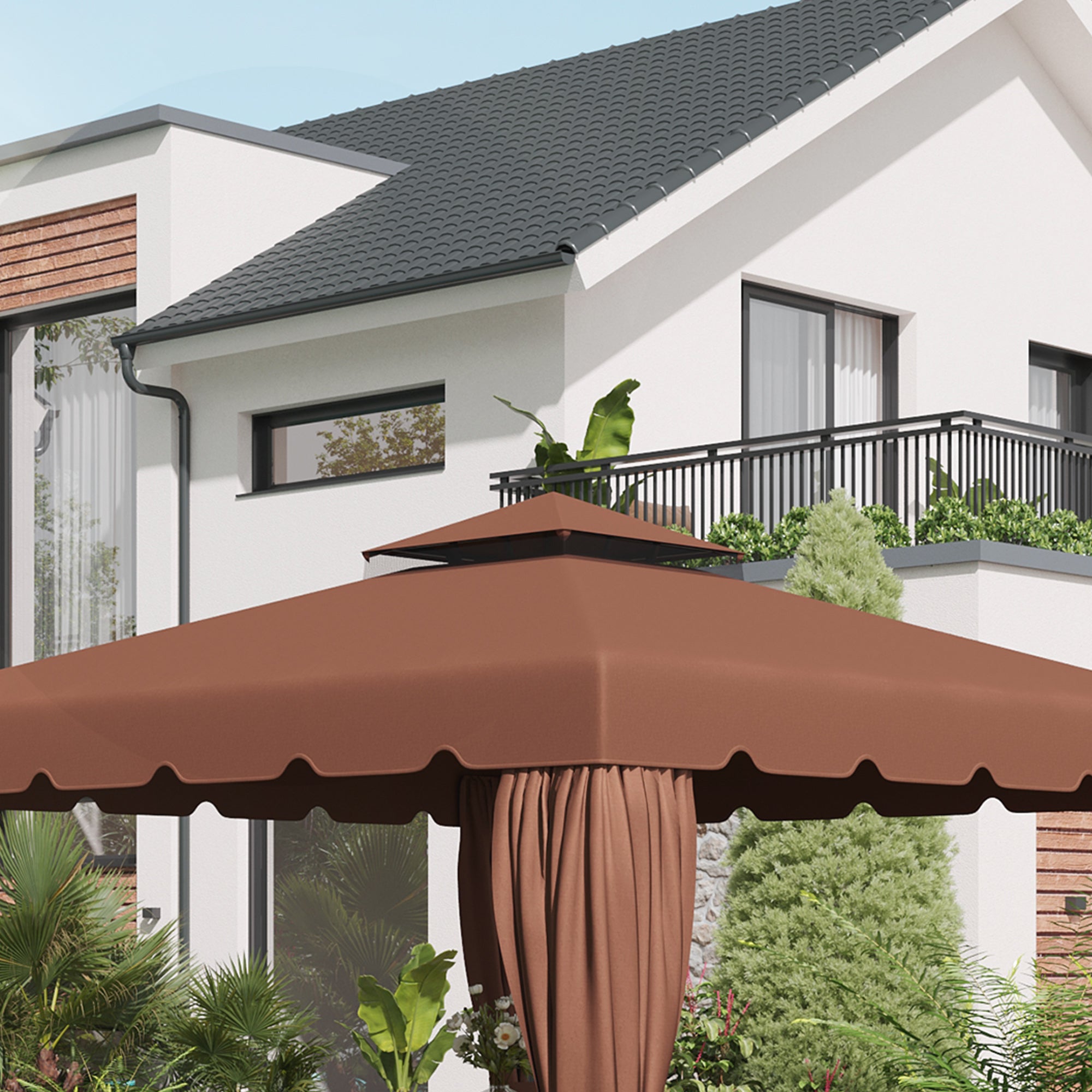 9.8' x 9.8' Gazebo Replacement Canopy, Gazebo Top Cover with Double Vented Roof for Garden Patio Outdoor (TOP ONLY), Coffee Gazebo Canopy Replacement   at Gallery Canada