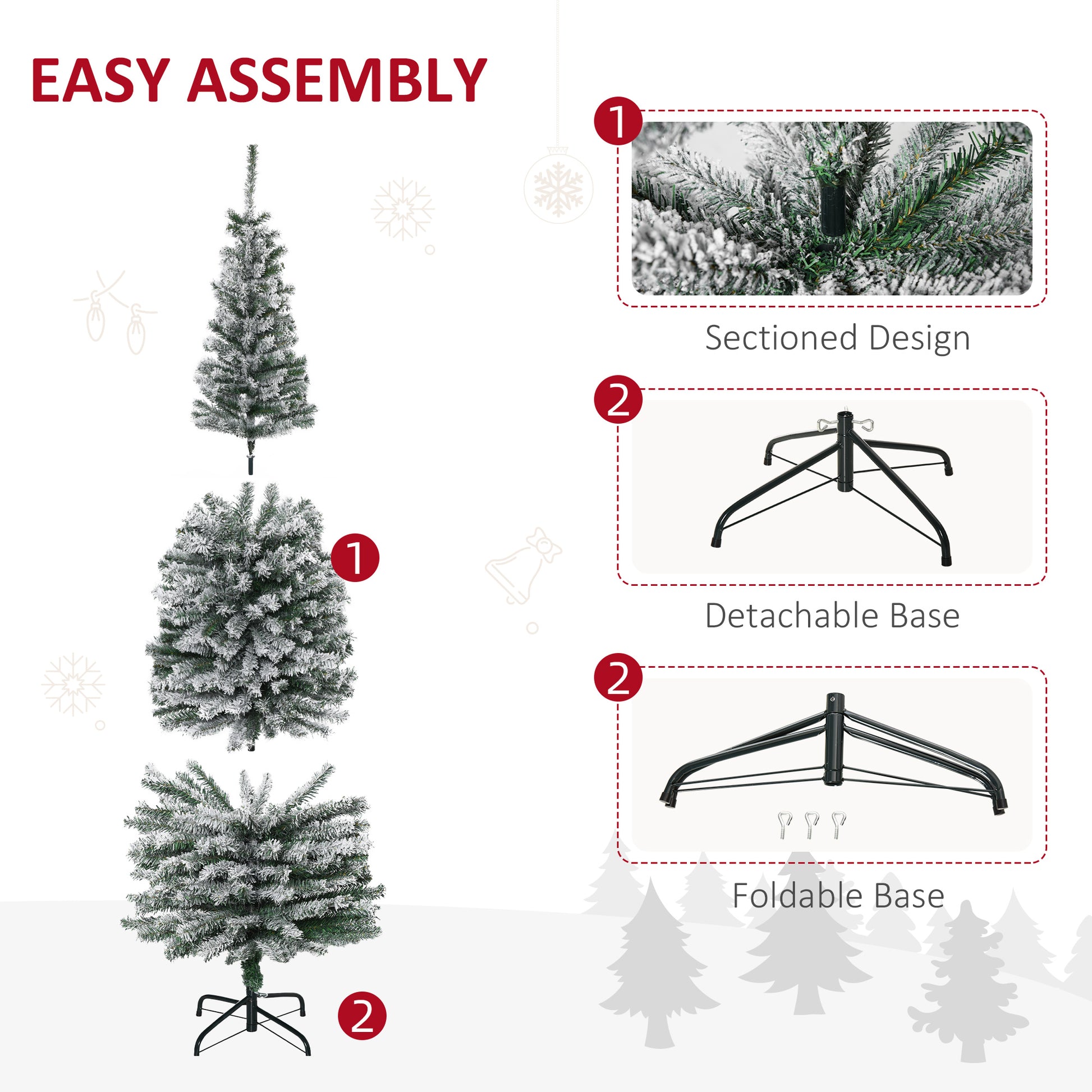 6ft Snow Flocked Pencil Christmas Tree Artificial Slim Xmas Tree with Realistic Branch Tips Folding Metal Stand Pencil Christmas Trees   at Gallery Canada