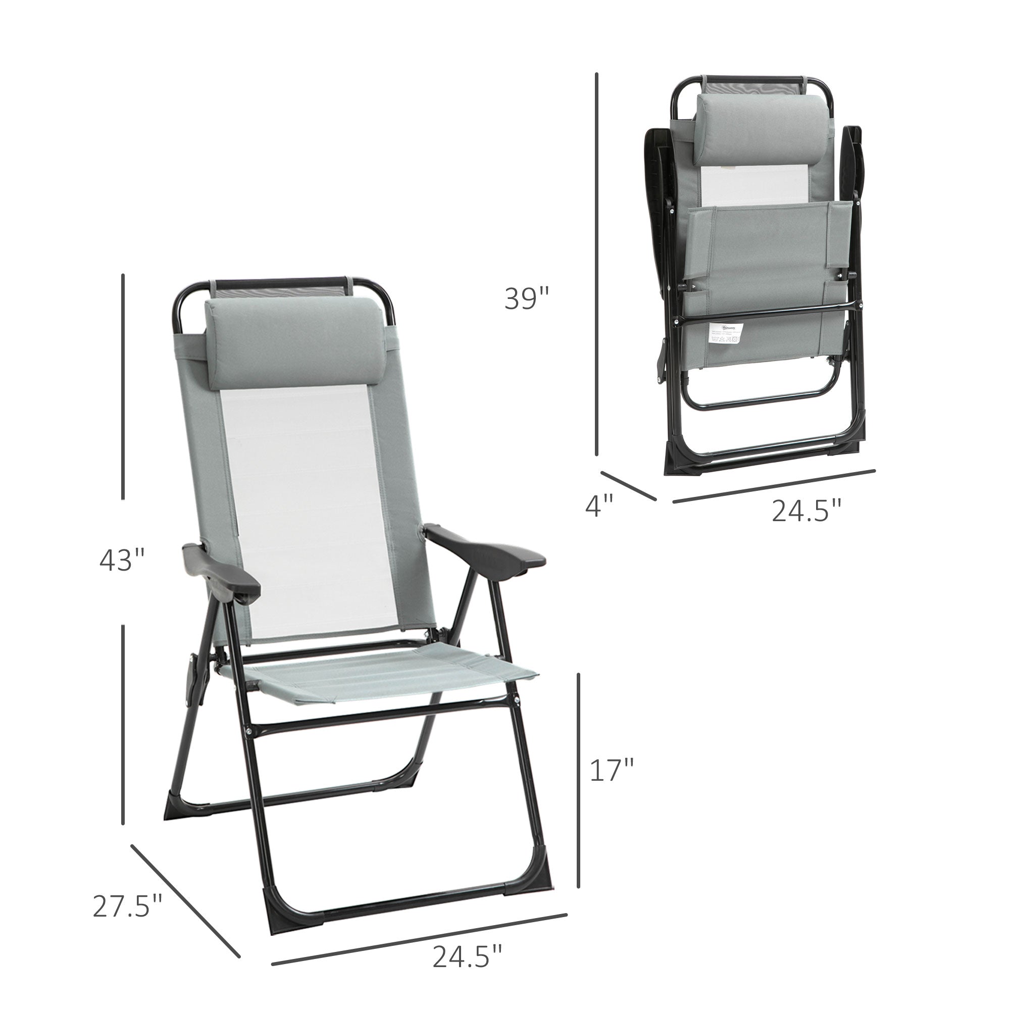 Set of 4 Portable Folding Recliner Outdoor Patio Chaise Lounge Chair with Adjustable Backrest, Grey Patio Chairs   at Gallery Canada