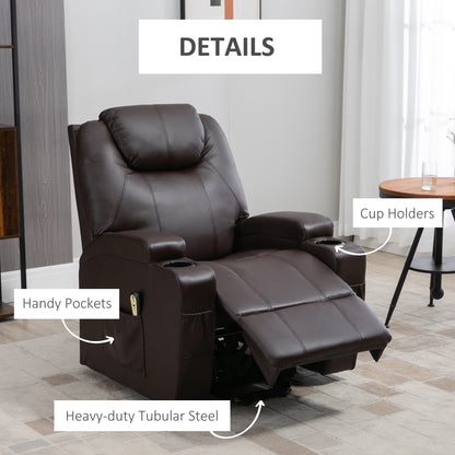 Power Lift Chair for Elderly, PU Leather Recliner Sofa Chair with Footrest, Remote Control, Side Pockets and Cup Holders, Brown Electric Power Lift Chairs   at Gallery Canada