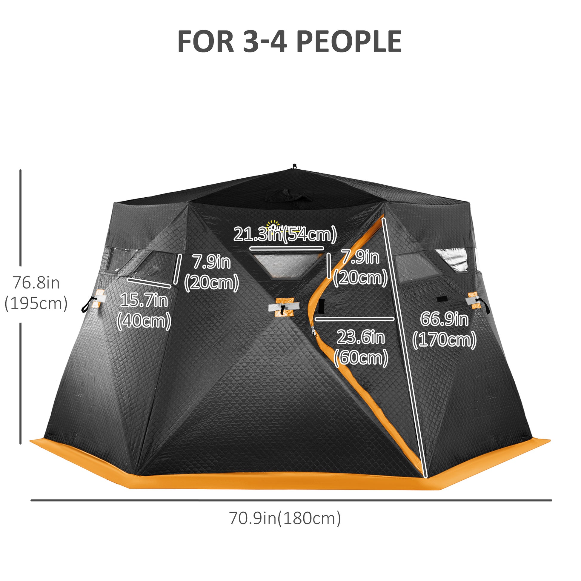 4 Person Insulated Ice Fishing Shelter, Pop-Up Portable Ice Fishing Tent with Carry Bag, Two Doors and Anchors for -22℉, Black and Orange Ice Fishing Tents   at Gallery Canada