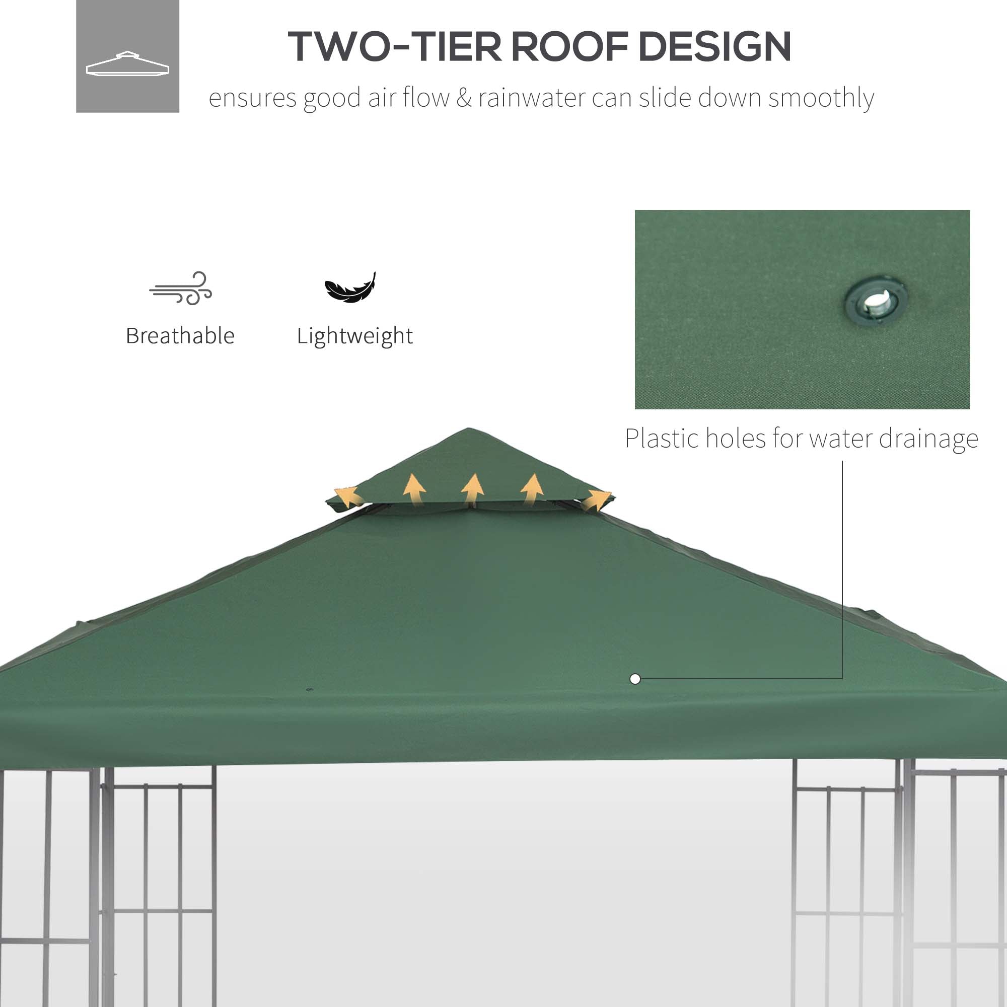 9.8'x9.8' Canopy Replacement 2-Tier Gazebo Canopy Top Cover, Green Gazebo Canopy Replacement   at Gallery Canada