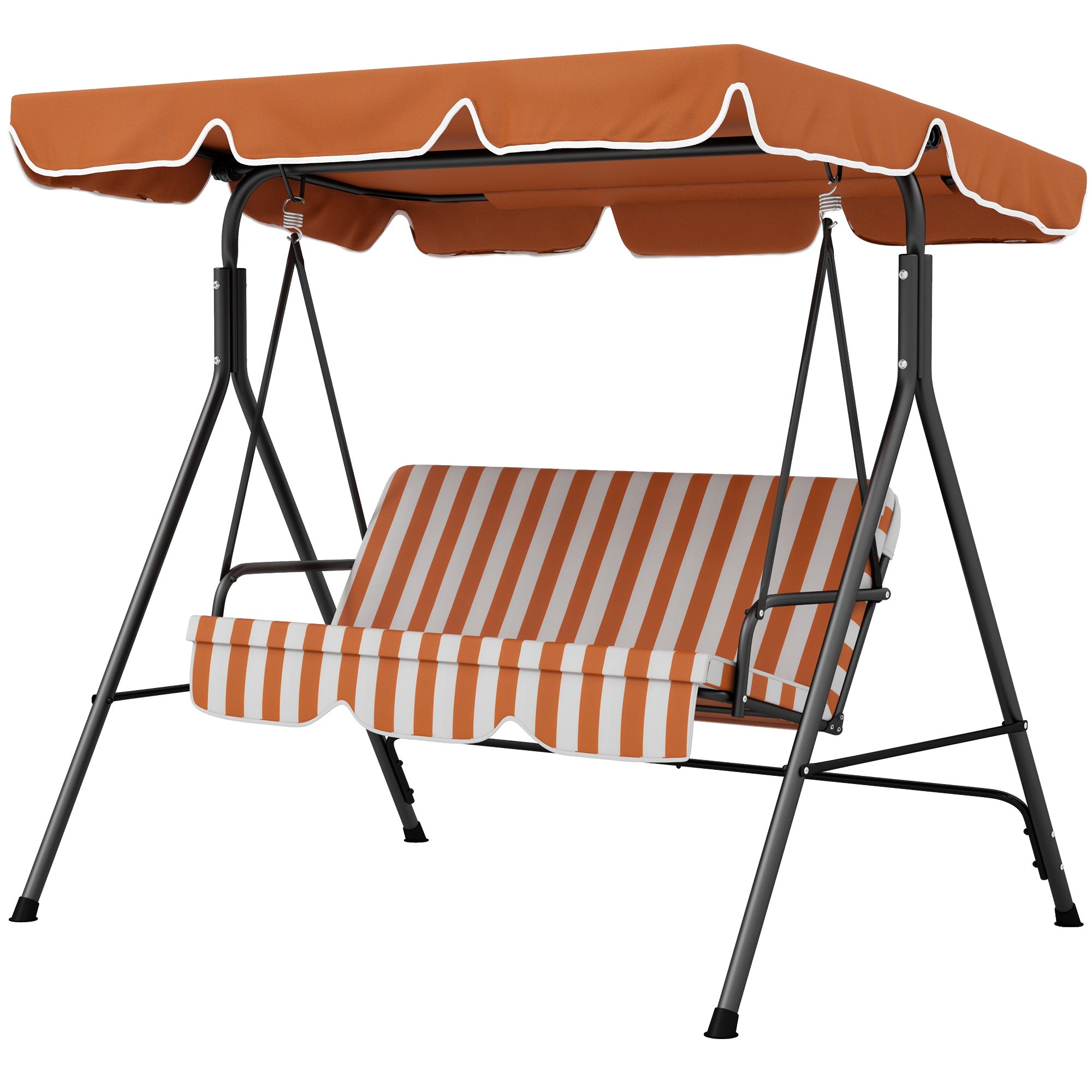 3-Seater Outdoor Porch Swing with Adjustable Canopy, Patio Swing Chair for Garden, Poolside, Backyard, Orange Patio Swings with Stand Orange  at Gallery Canada