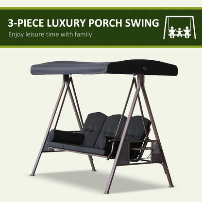 Outdoor Patio 3-Person Steel Canopy Cushioned Seat Bench Swing with Included Side Trays &; Padded Comfort, Black Patio Swings with Stand   at Gallery Canada