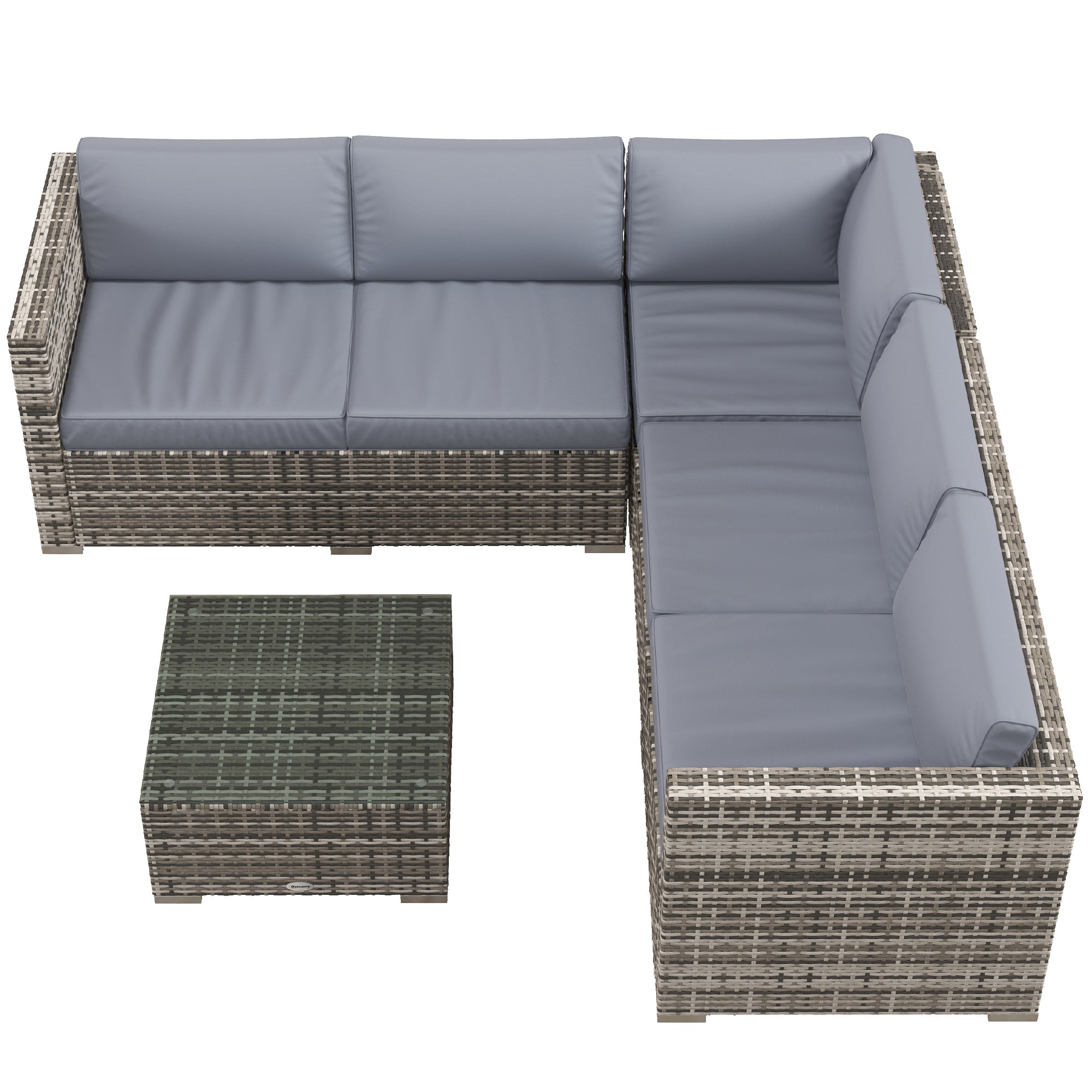 4 Pieces Rattan Wicker Outdoor Conversation Furniture Set w/ Corner Sofa Loveseats Coffee Table Cushions, Grey Patio Furniture Sets Grey  at Gallery Canada