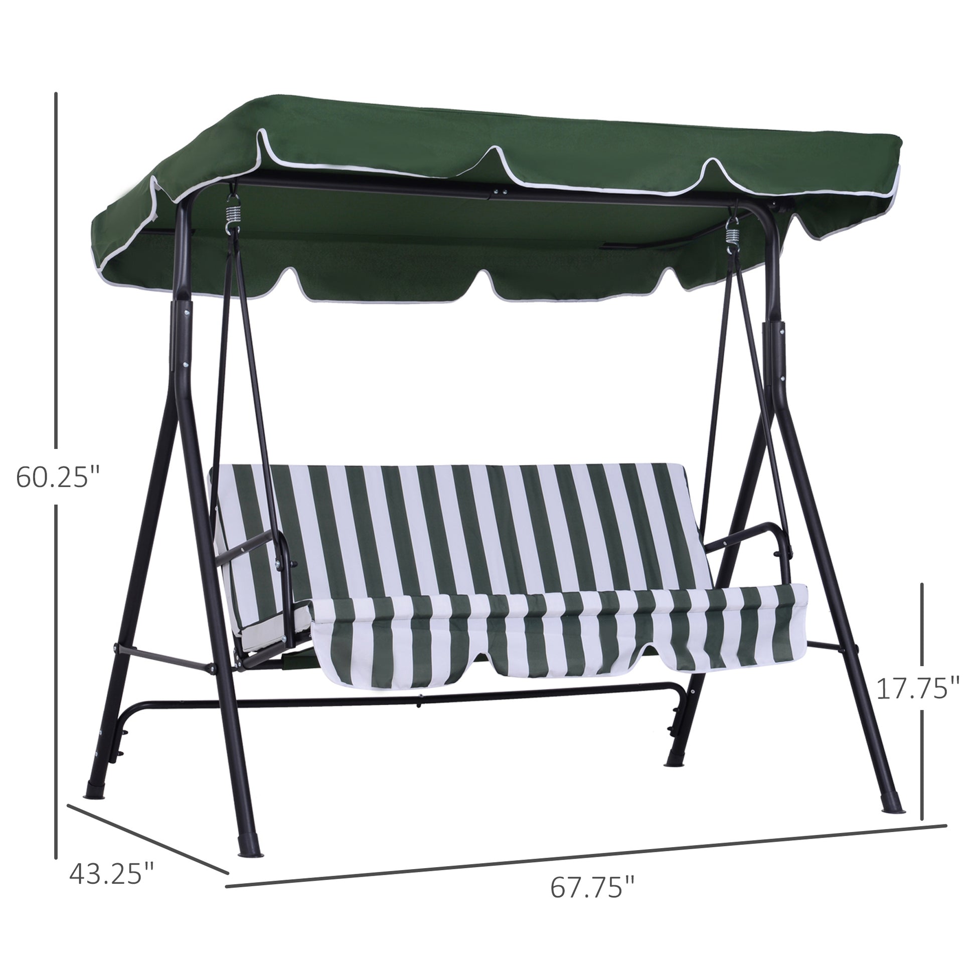 3-Seat Outdoor Swing Glider with Adjustable Canopy and Removable Cushion, Green Patio Swings with Stand   at Gallery Canada