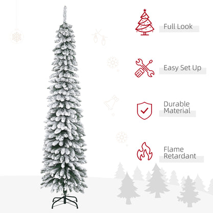 7ft Snow-Flocked Artificial Christmas Tree, Slim Pencil Xmas Tree with 490 Realistic Branches, Metal Base, Green Pencil Christmas Trees   at Gallery Canada