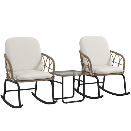 Outdoor PE Rattan Rocking Chair Set with Cushions and Coffee Table, Beige Outdoor Rocking Chairs Multi Colour  at Gallery Canada