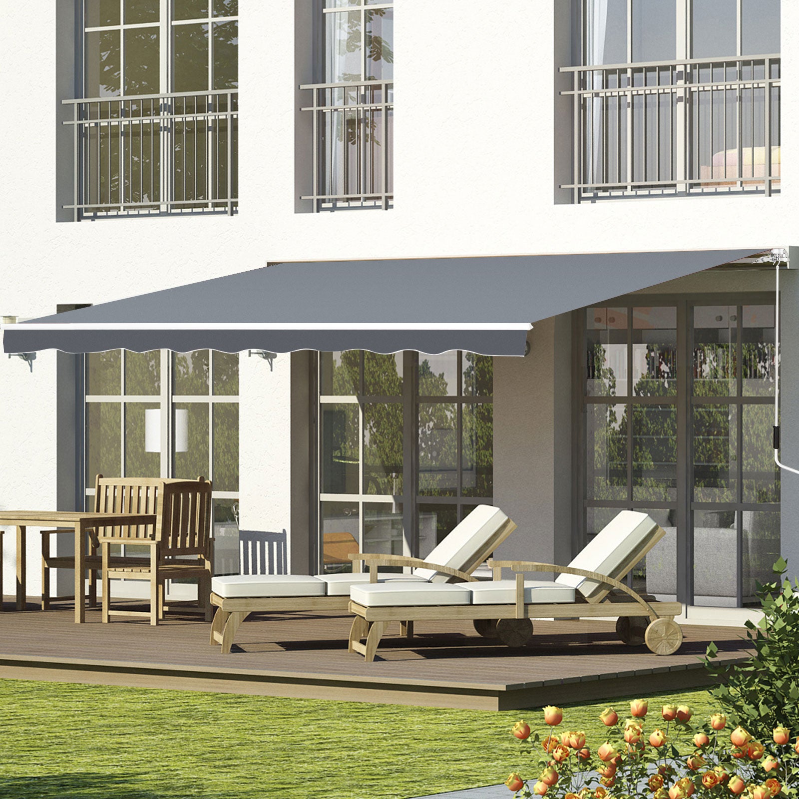 8' x 7' Retractable Awning, Patio Awnings, Sunshade Shelter with 280g/m² UV &; Water-Resistant Fabric and Aluminum Frame for Deck, Balcony, Yard, Grey Deck Awnings   at Gallery Canada