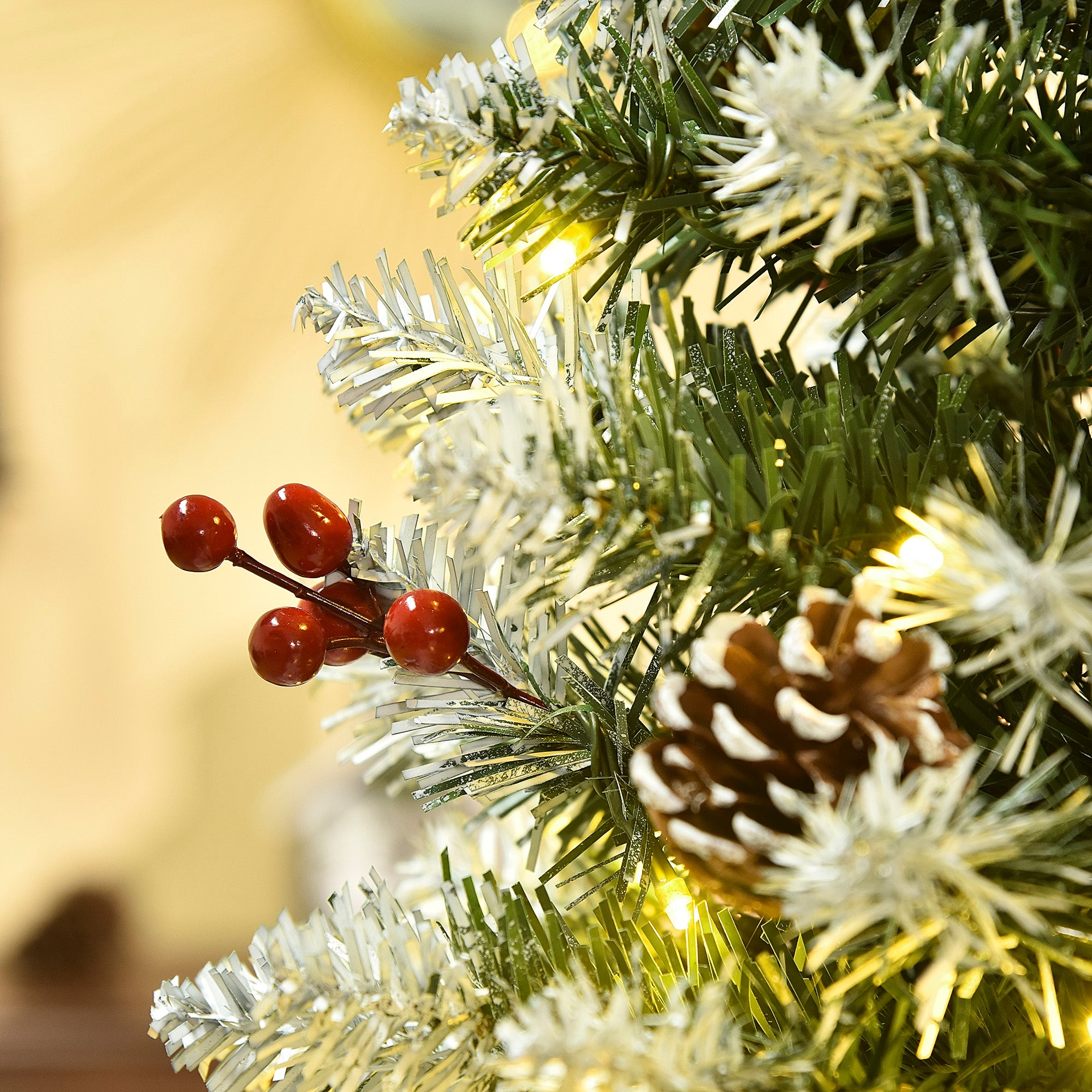 6 ft Snow-Dipped Pencil Christmas Tree Pre-Lit Holiday Decoration with LED Lights Pine Cones Red Berries Green Pencil Christmas Trees   at Gallery Canada