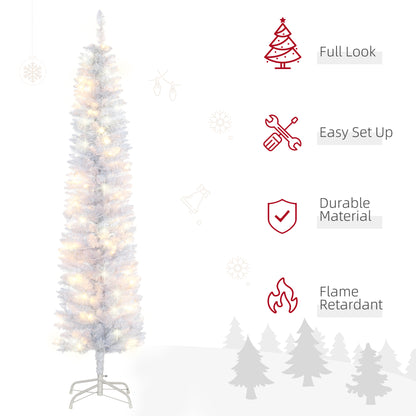 6ft Tall Prelit Pencil Artificial Christmas Tree, Holiday Décor with 395 Realistic Branches, 100 LED Lights, Foldable Metal Base, White Pre Lit Christmas Trees   at Gallery Canada