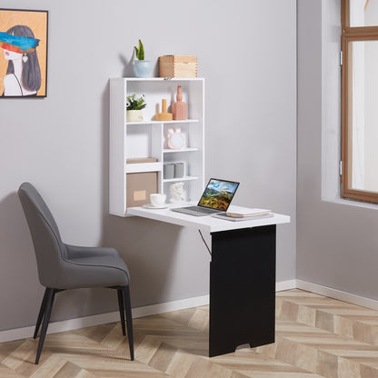 Wall Mounted Table Fold Out Convertible Desk Multi-Functional Standing Desk with Writing Floating Board for Students, White and Black Writing Desks   at Gallery Canada