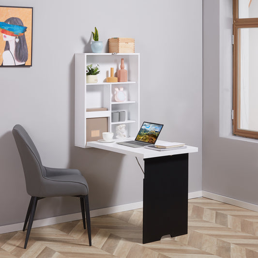 Wall Mounted Table Fold Out Convertible Desk Multi-Functional Standing Desk with Writing Floating Board for Students, White and Black Writing Desks Black and White  at Gallery Canada