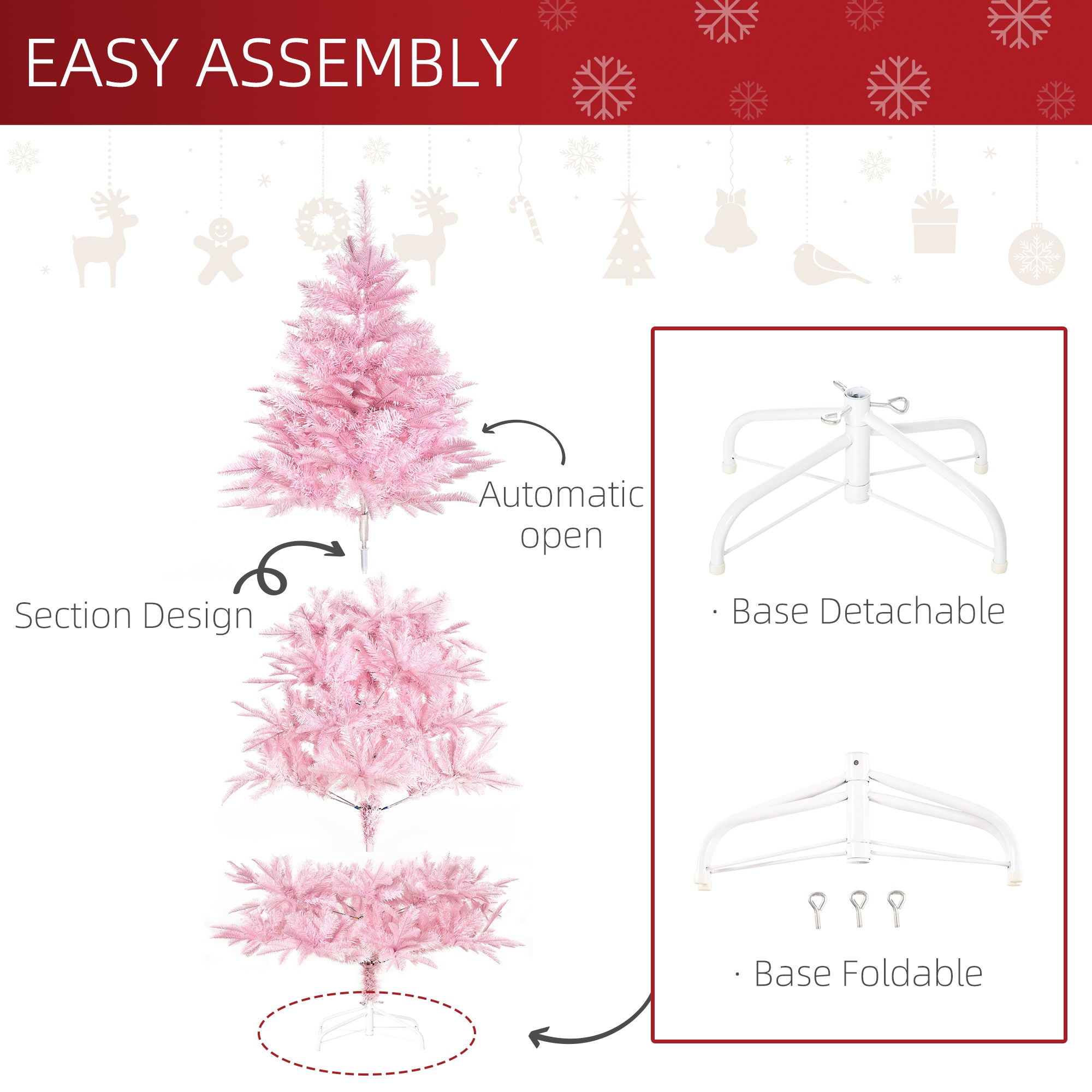 6FT Artificial Christmas Tree Holiday Xmas Tree Decoration with Automatic Open for Home Party, Pink Artificial Christmas Trees   at Gallery Canada