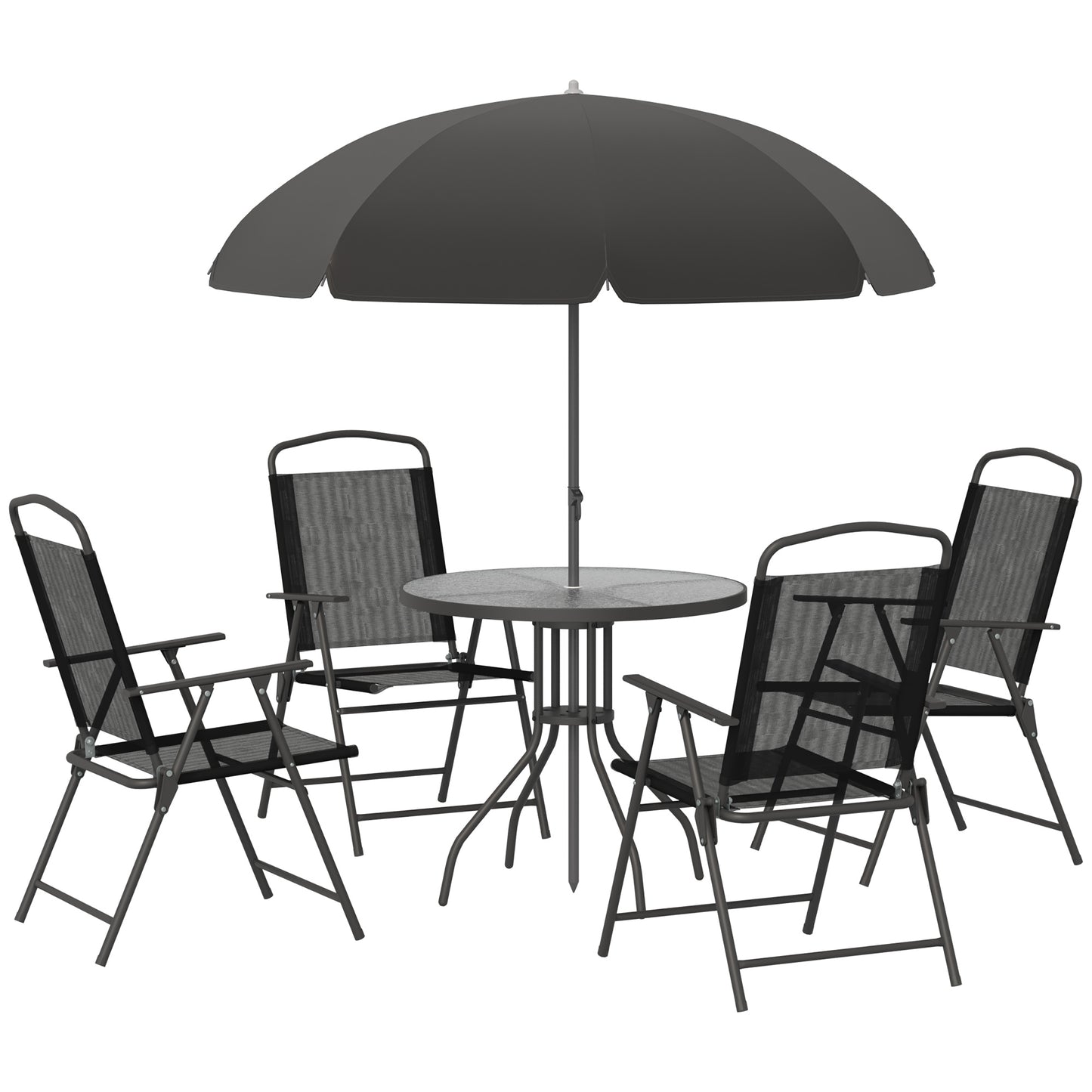 6 Pieces Outdoor Dining Set for 4 with Umbrella Patio Outdoor Furniture Set with Round Table 4 Folding Chairs Black Outdoor Dining Sets Black  at Gallery Canada