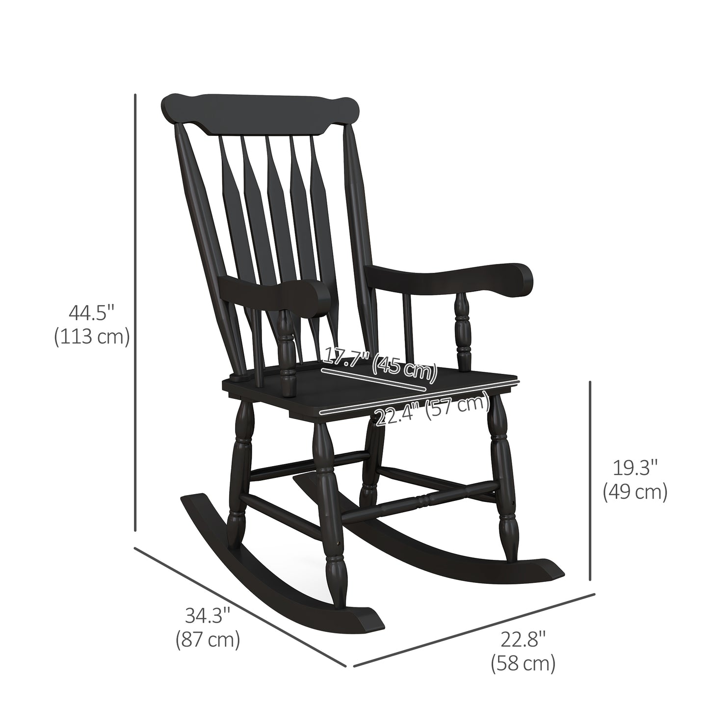 Porch Rocker Chair, Outdoor Wooden Rocking Chair with High Back for Garden, Patio, Balcony, Black Outdoor Rocking Chairs   at Gallery Canada