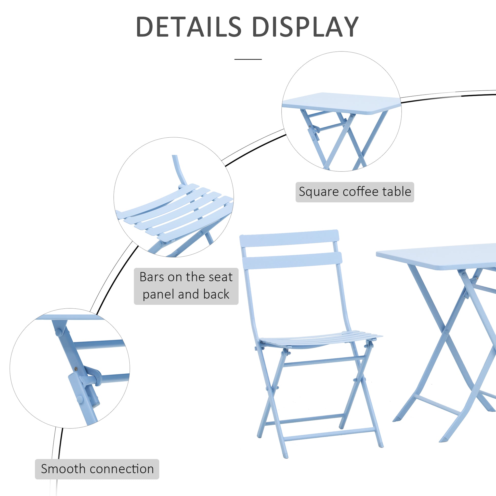 3 Pieces Garden Bistro Coffee Set Foldable Patio Chair &; Square Table for Outdoor Yard Porch Poolside Balcony Blue Bistro Sets   at Gallery Canada