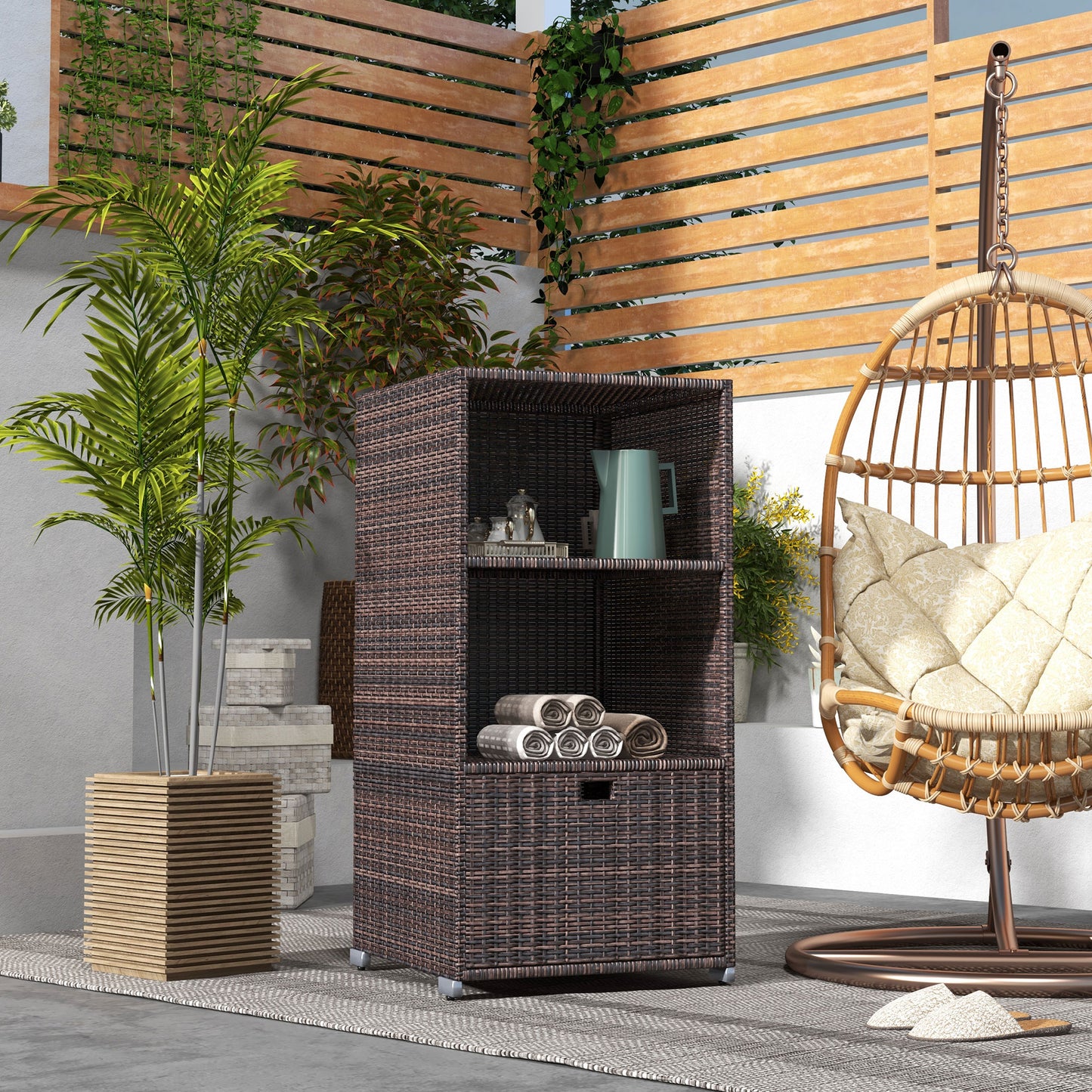 Rattan Wicker Outdoor Storage Cabinet with Shelf and Drawer, Mixed Brown Patio Storage Boxes   at Gallery Canada