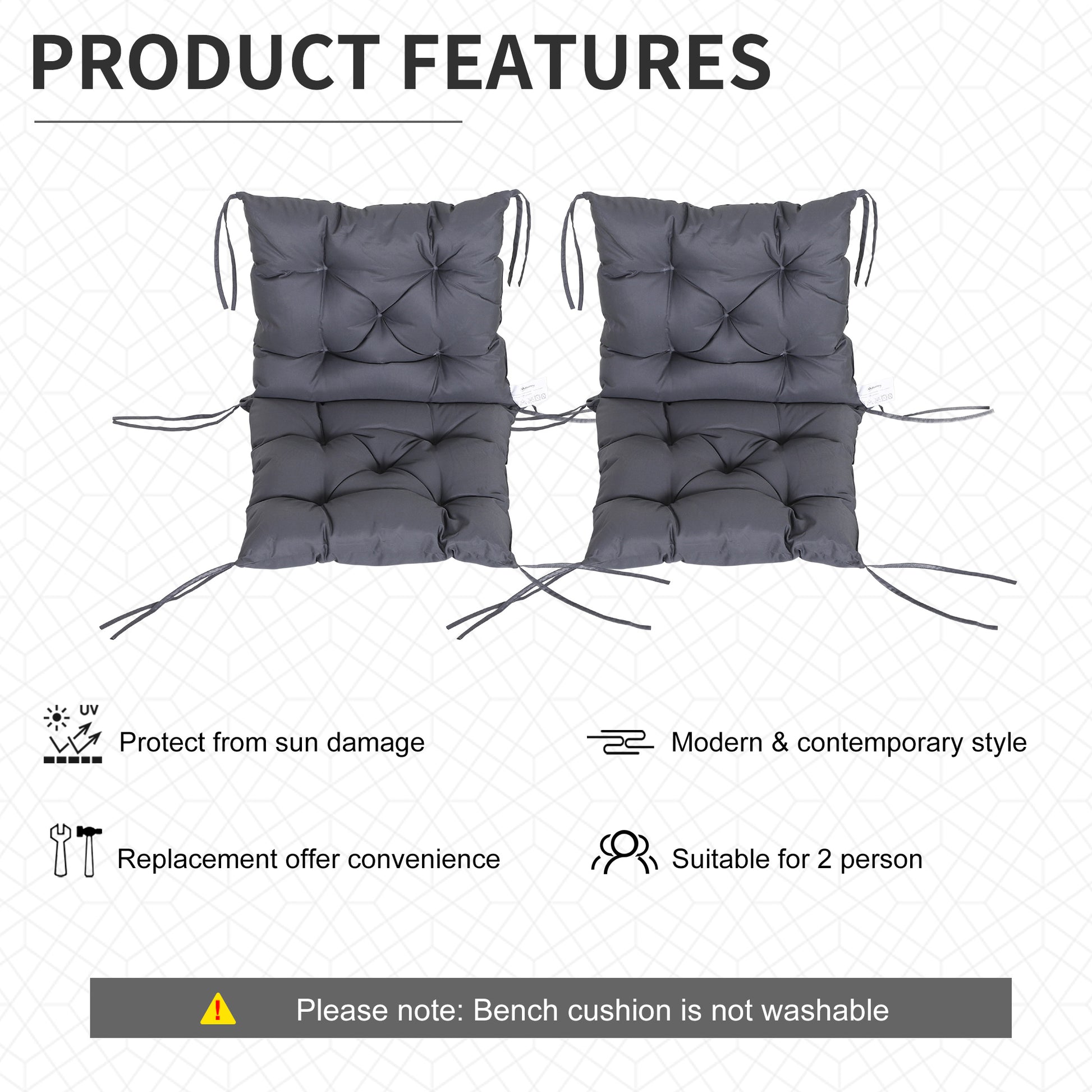 Set of 2 Garden Chair Cushions Comfortable Seat Pad with Backrest for Sunbeds, Rocking Chairs, Loungers for Outdoor &; Indoor Use, Grey Patio Chair Cushions   at Gallery Canada