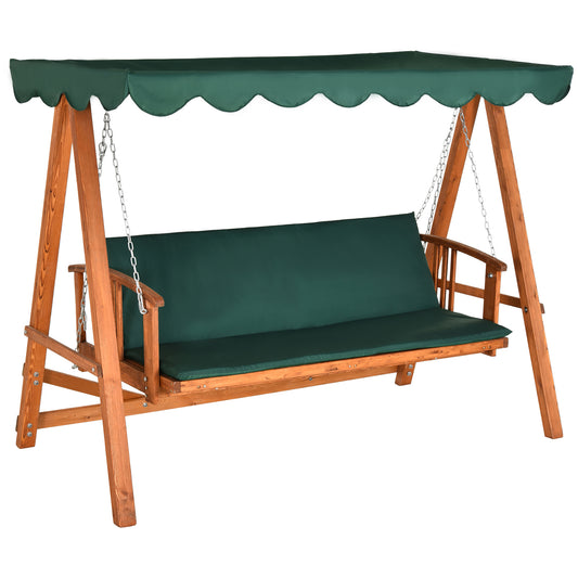 3 Seater Hardwood Reclining Swing Chair with Adjustable Back Green - Gallery Canada
