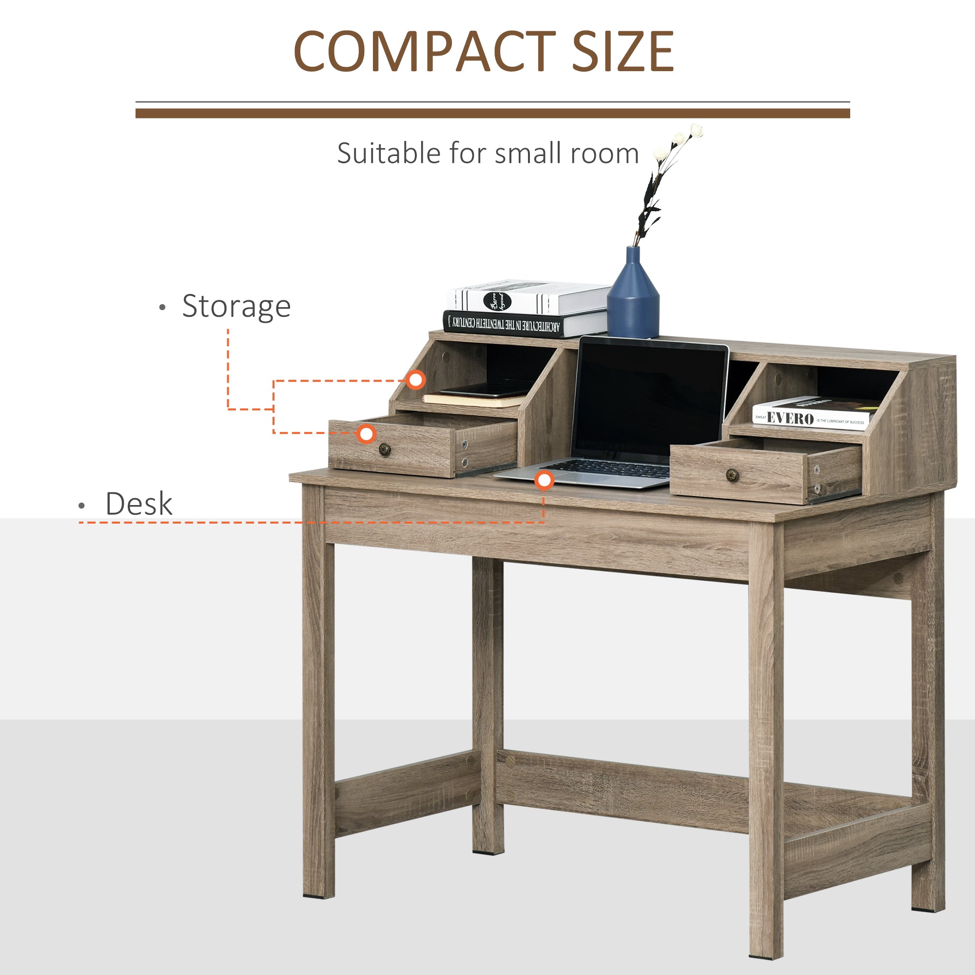 Rectangle Computer Desk with Display Shelves Drawers Home Office Table Workstation Natural Wood Grain Computer Desks   at Gallery Canada