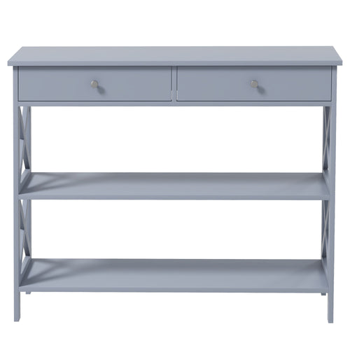 Console Table, Modern Entryway Table with 2 Drawers and 2 Shelves, Sofa Table for Living Room, Hallway, Grey