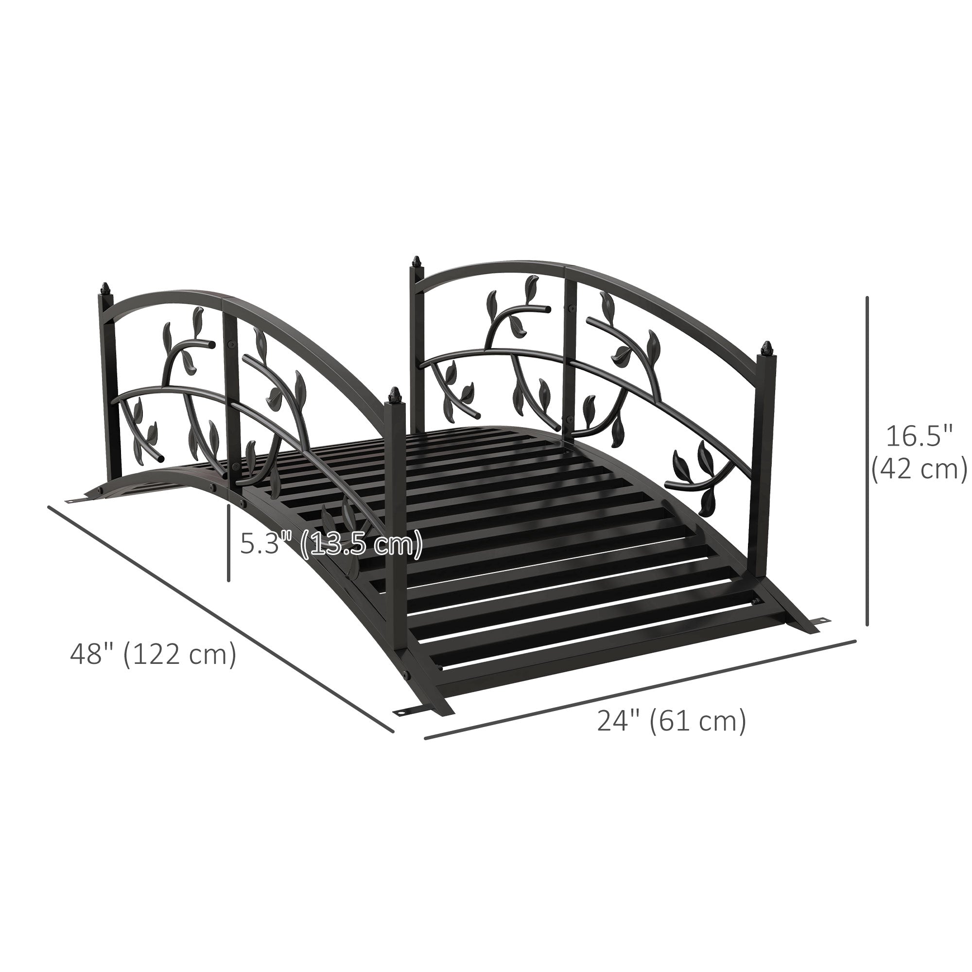 4' Metal Arch Garden Bridge Arc Footbridge with Guardrails and Decorative Vine Pattern, Black Garden Bridges   at Gallery Canada