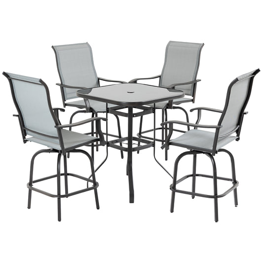 5 Pieces Patio Furniture Set, Outdoor Garden Conversation Set with Tempered Glass Table, 4 Swivel Chairs and Umbrella Hole, Grey - Gallery Canada