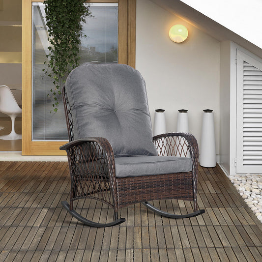 Rattan Rocking Chair, Outdoor Wicker Patio Rocker Chair Furniture with Thick Cushions, for Garden Backyard Porch, Grey Outdoor Rocking Chairs Multi Colour  at Gallery Canada