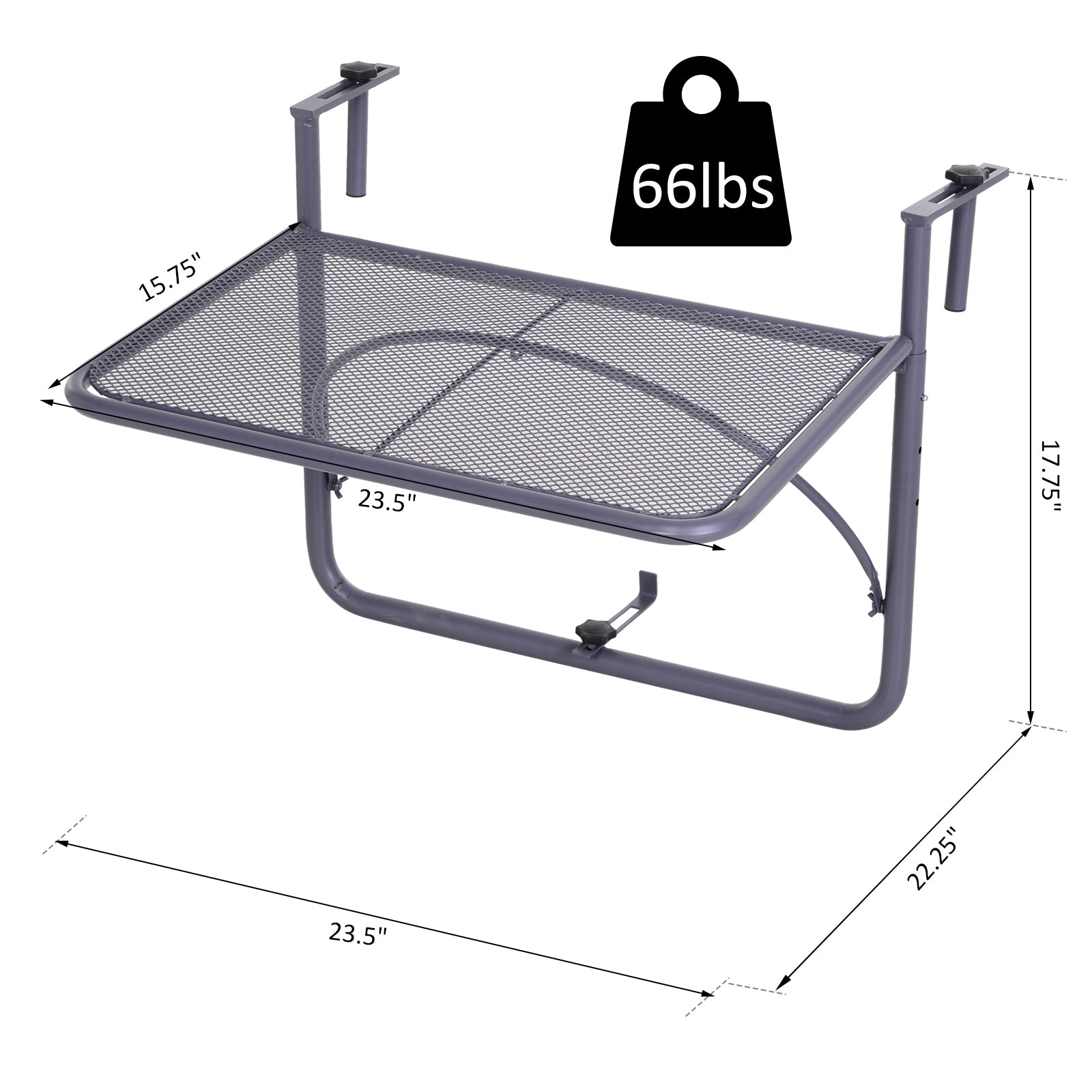 Adjustable Balcony Hanging Railing Table, Metal Mounting Mini Wall Desk Storage Rack, Outdoor Flower Stand Serving Table Rectangle, Grey Balcony Table Hanging   at Gallery Canada