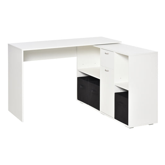 Convertible L-Shaped Computer Desk, Corner Table wth 3 Fabric Storage Boxes, Retractable Home Office Desk, White Writing Desks White  at Gallery Canada