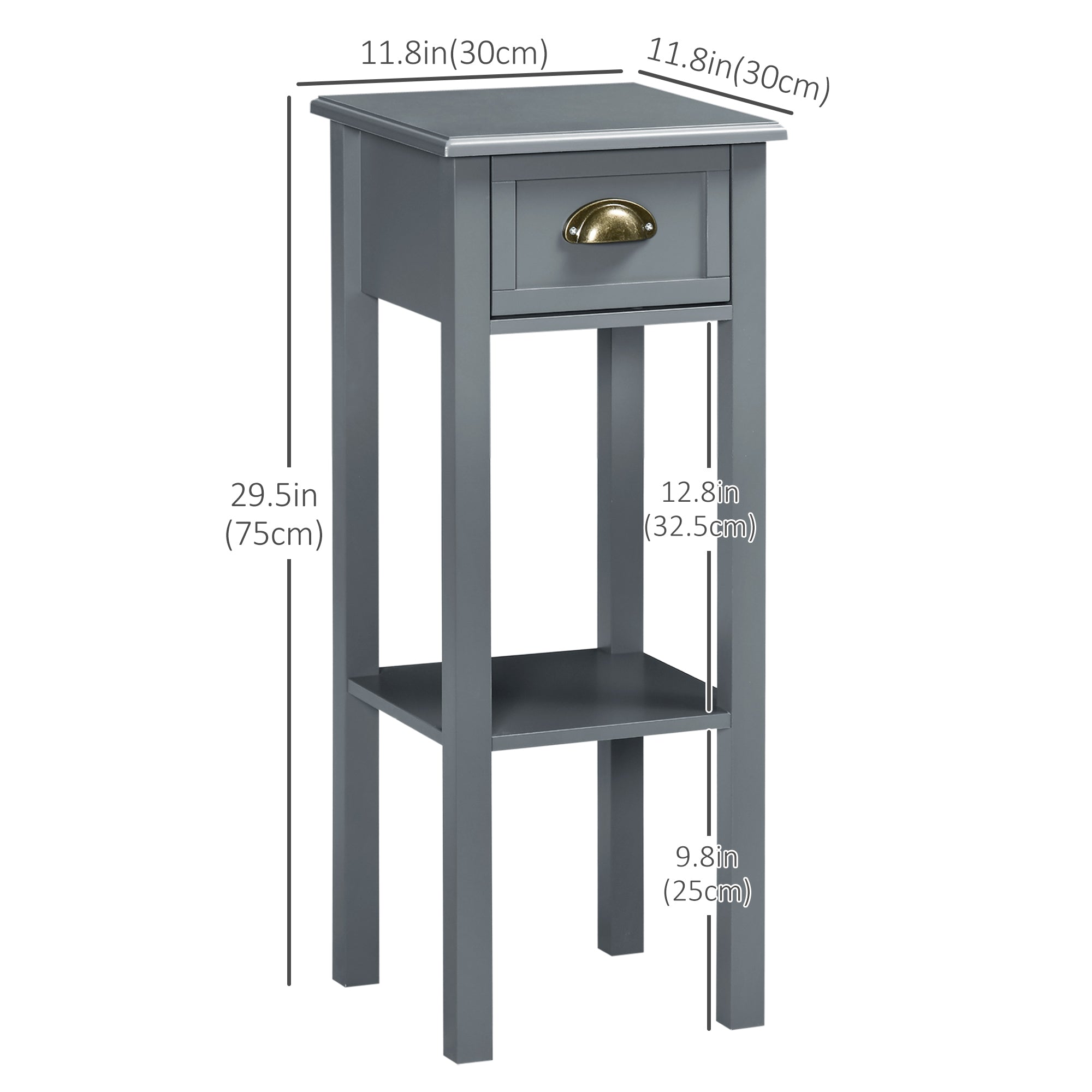 Bedside Table Set of 2, Narrow Side Table with Drawer and Shelf, 2 Tier Tall Nightstand for Bedroom, Grey Side Tables   at Gallery Canada