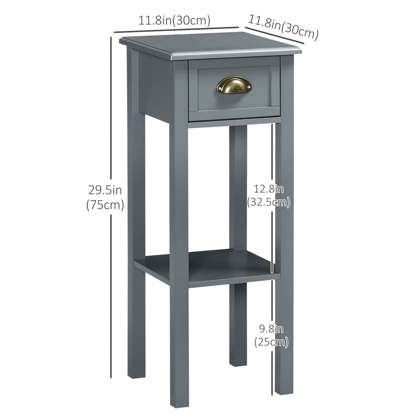 Bedside Table Set of 2, Narrow Side Table with Drawer and Shelf, 2 Tier Tall Nightstand for Bedroom, Grey Side Tables   at Gallery Canada