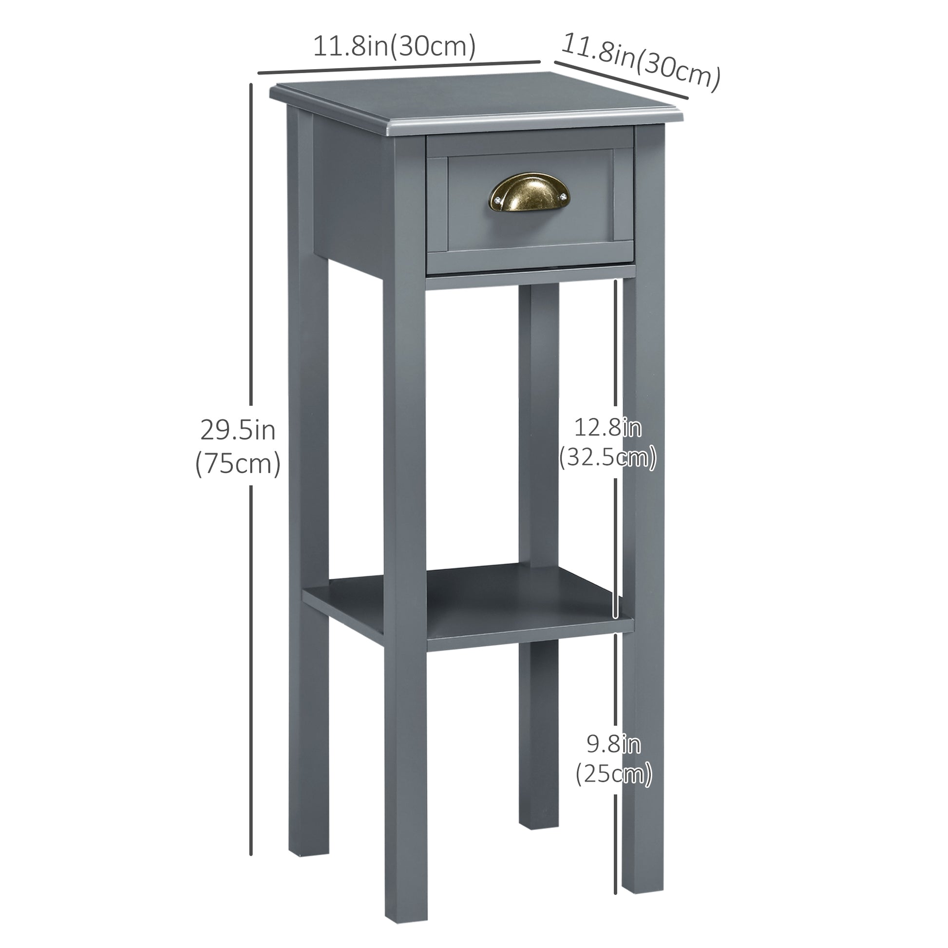 Bedside Table Set of 2, Narrow Side Table with Drawer and Shelf, 2 Tier Tall Nightstand for Bedroom, Grey Side Tables   at Gallery Canada