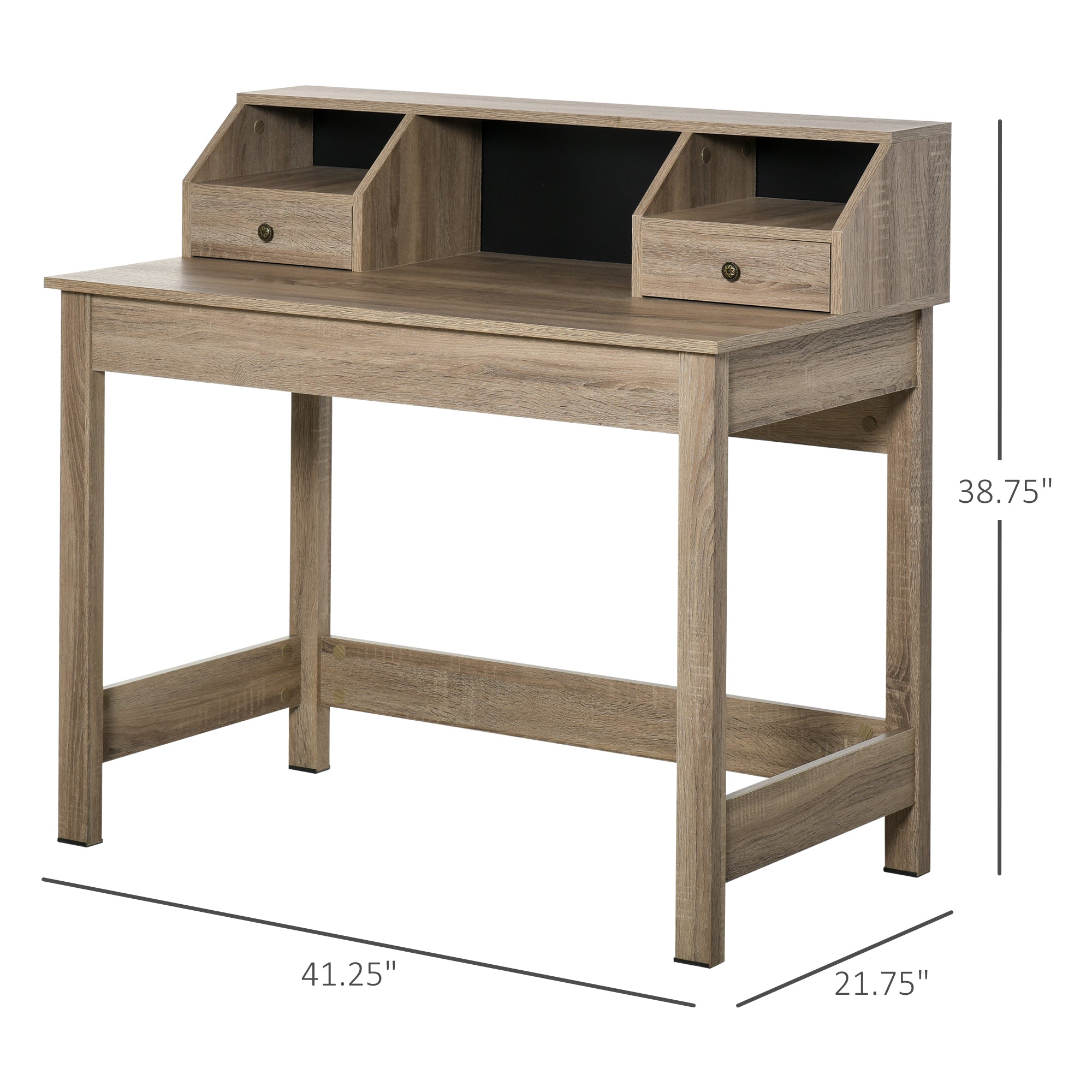 Rectangle Computer Desk with Display Shelves Drawers Home Office Table Workstation Natural Wood Grain Computer Desks   at Gallery Canada