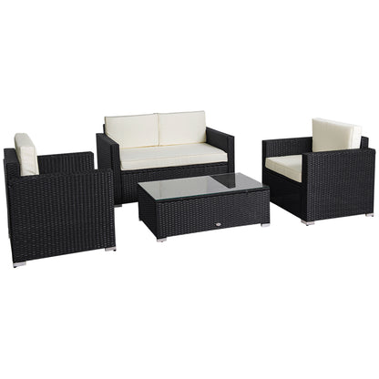 4 Pieces Sectional Patio Furniture Set, Rattan Wicker Patio Chairs Outdoor Coffee Set with Cushions, Cream White Patio Furniture Sets Multi Colour  at Gallery Canada