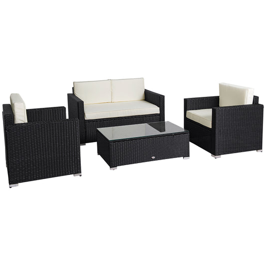 4 Pieces Sectional Patio Furniture Set, Rattan Wicker Patio Chairs Outdoor Coffee Set with Cushions, Cream White - Gallery Canada
