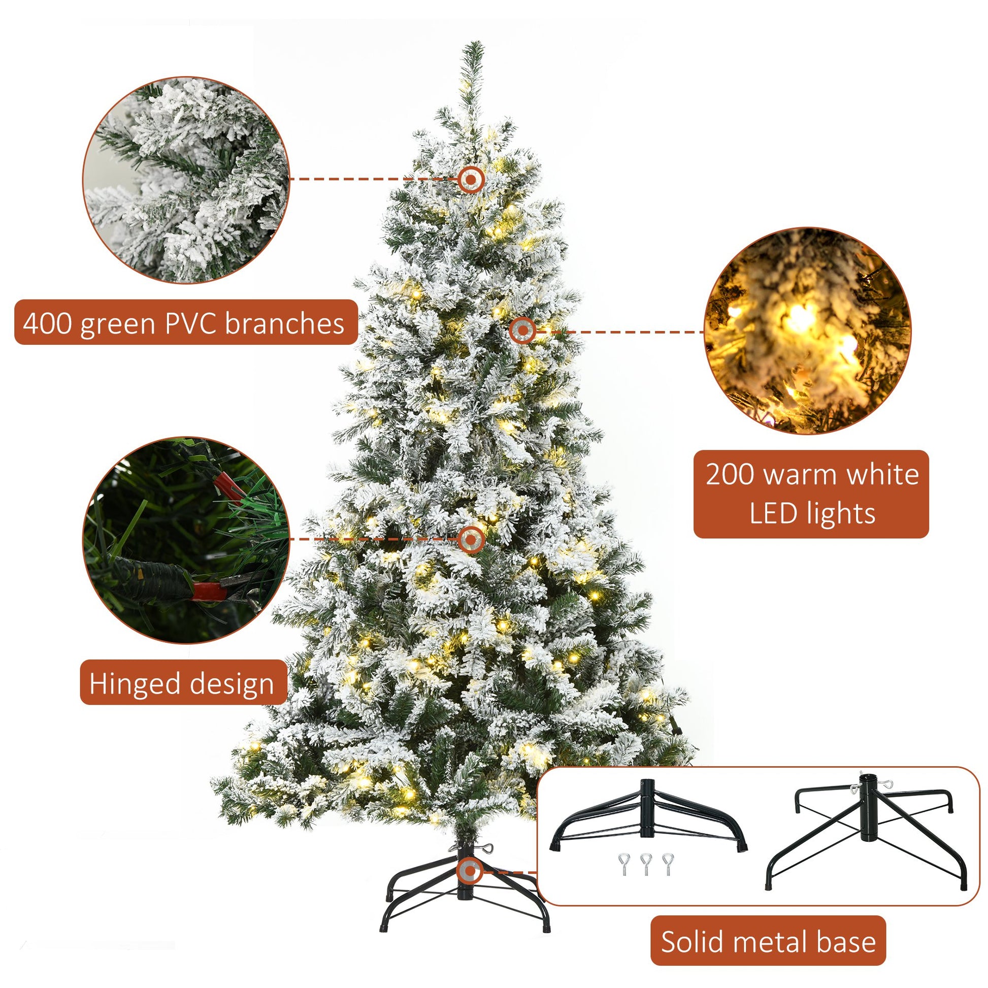 6ft Snow Flocked Artificial Tree 250 LED Light 928 Branches Christmas Season Flocked Christmas Trees   at Gallery Canada